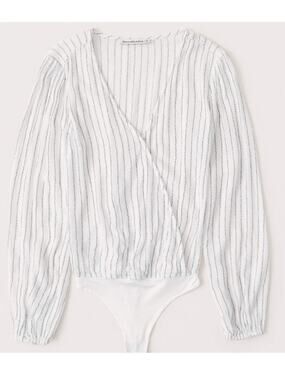 Abercrombie White and Black Striped Wrap Front Bodysuit